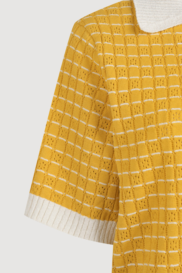 LUCKY CHOUETTE - 니트/가디건 - Color Block Short-Sleeved Collar Pullover