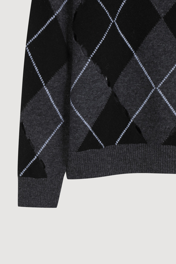 LUCKY CHOUETTE - 스웨터 - [Atelier] Intascasi Argyle Knitwear Pullover (black)