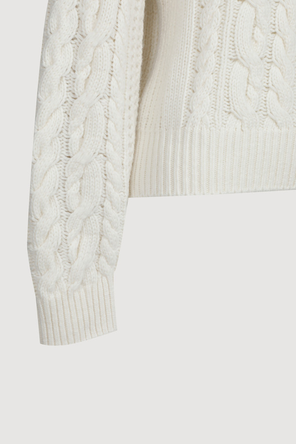 LUCKY CHOUETTE - 스웨터 - [Atelier] Cable Collar Neck Zipper knit Pullover (ivory)