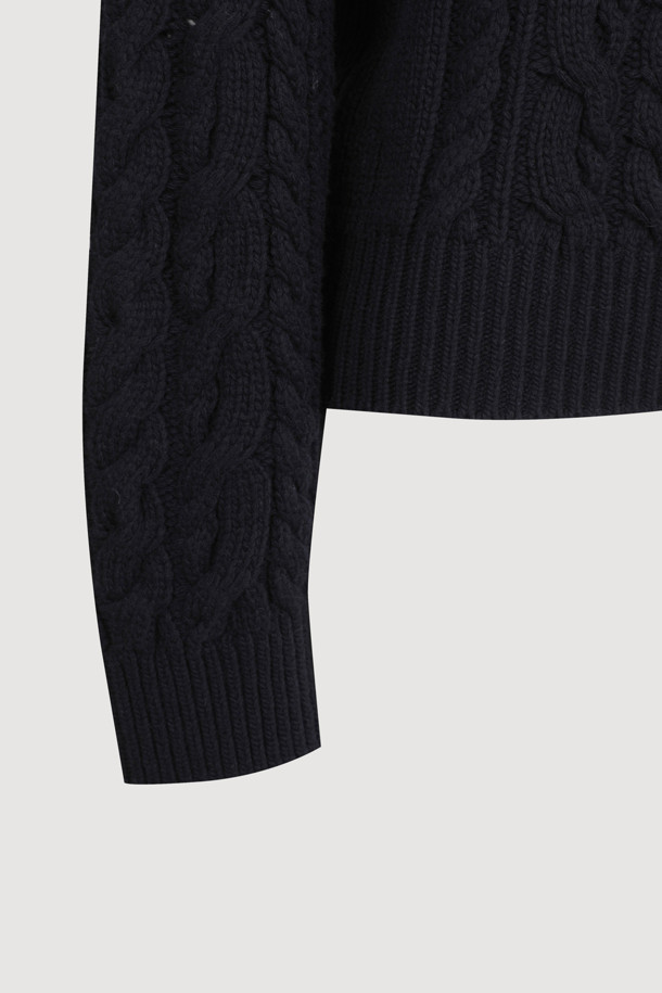 LUCKY CHOUETTE - 스웨터 - [Atelier] Cable Collar Neck Zipper knit Pullover (dark navy)