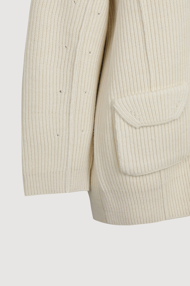 LUCKY CHOUETTE - 가디건 - [Atelier] Big Pocket Muffler Option Half Knit Cardigan (ivory)