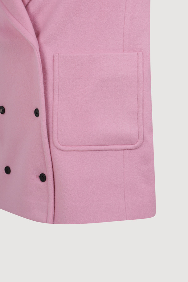 LUCKY CHOUETTE - 코트 - [Atelier] Leather Button Double Half Coat (pink)