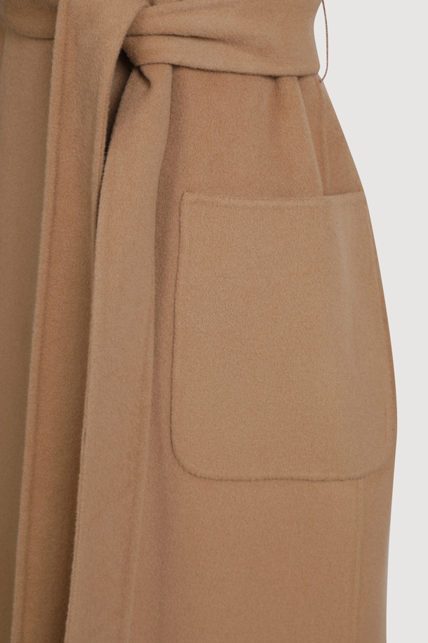 LUCKY CHOUETTE - 코트 - [Atelier] Handmade Detachable Fur Sleeve Belt Long Coat (camel)