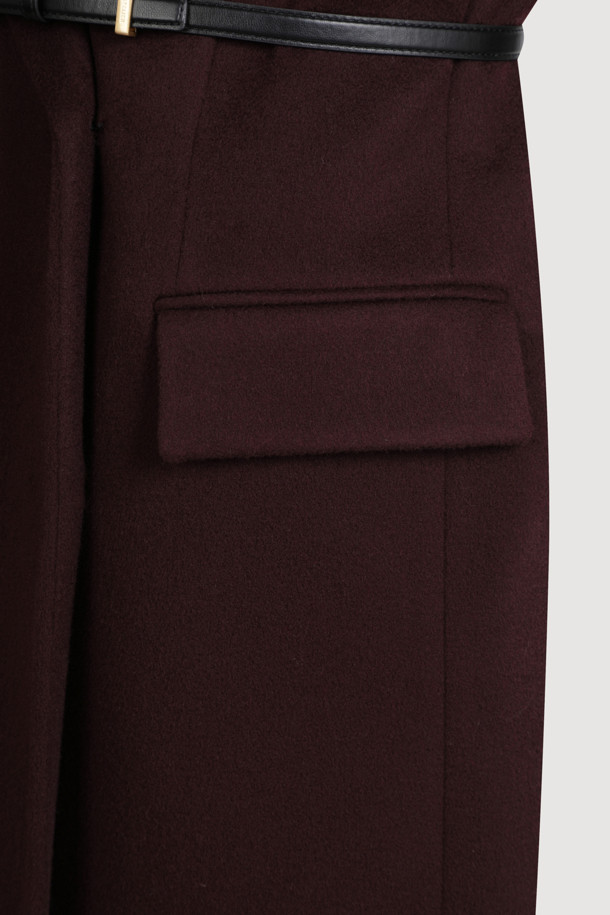 LUCKY CHOUETTE - 코트 - [Atelier] Slim Fit Maxi Long Coat(Optional belt) (wine)