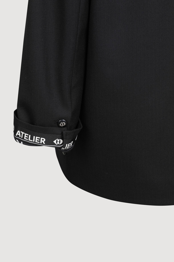 LUCKY CHOUETTE - 자켓 - [Atelier] Leather Collar Wool Polyester Herringbone Jacket (black)