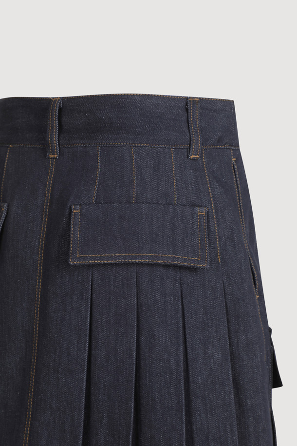 LUCKY CHOUETTE - 미니스커트 - [Atelier] Coloring Pocket Pleats Denim Mini Skirt (dark blue)