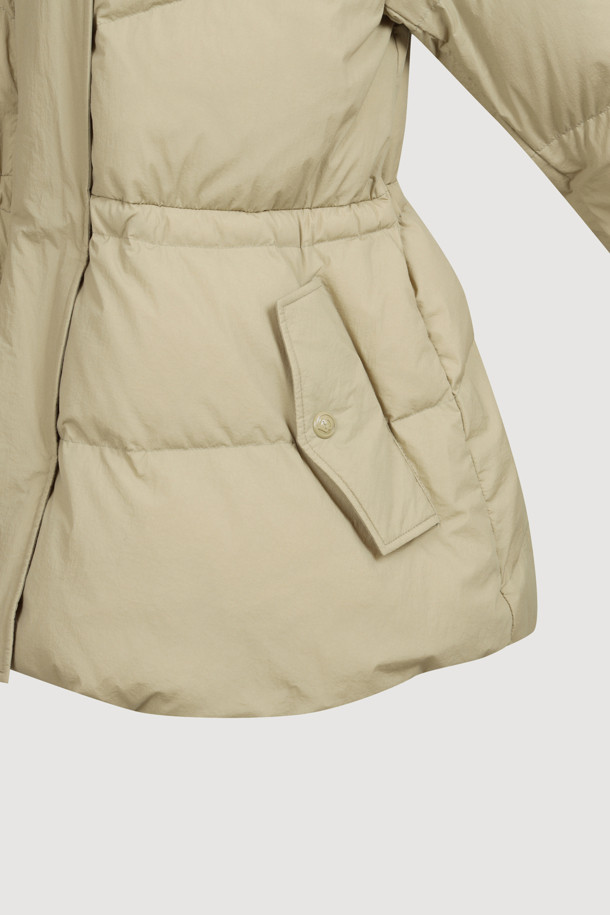 LUCKY CHOUETTE - 패딩 - Detachable Hooded Flare Goose-down Jumper (light khaki)