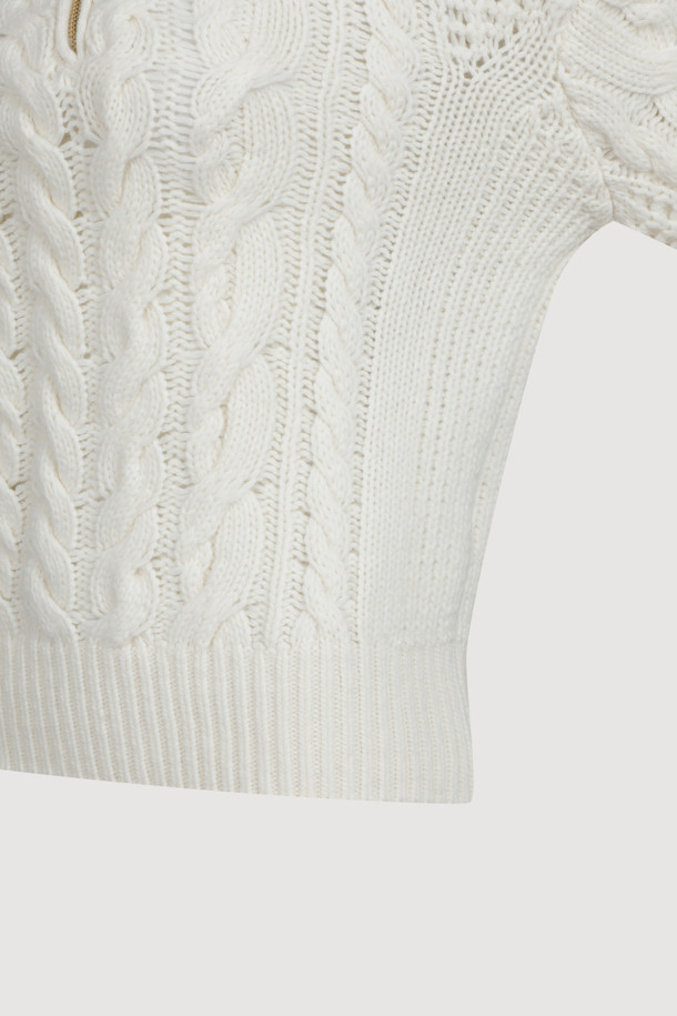 LUCKY CHOUETTE - 스웨터 - [Atelier] Cable Collar Neck Zipper knit Pullover (ivory)