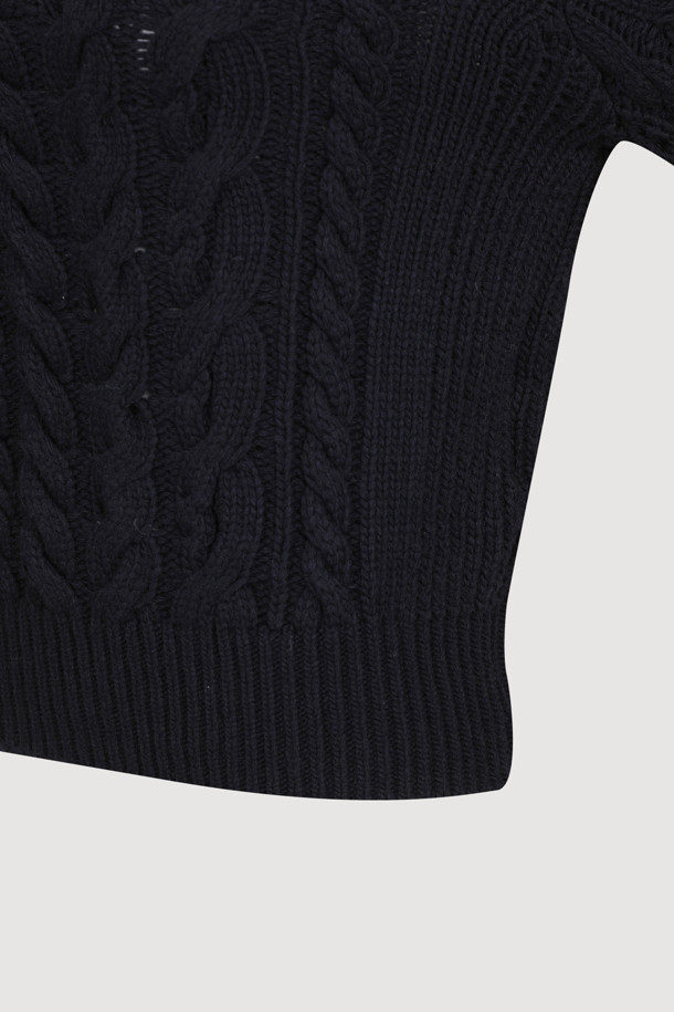 LUCKY CHOUETTE - 스웨터 - [Atelier] Cable Collar Neck Zipper knit Pullover (dark navy)