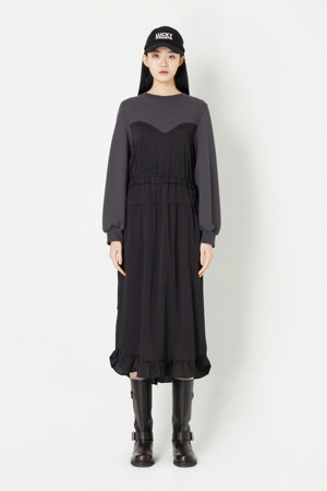 Waist String Jersey Woven Mix Dress