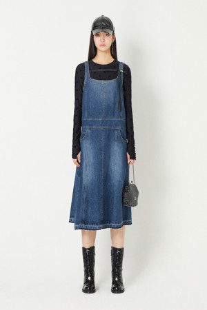 String-colored Overall Denim Dress