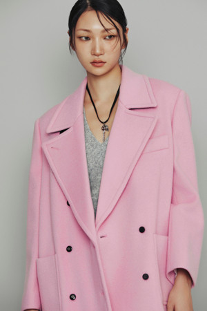 [Atelier] Leather Button Double Half Coat (pink)