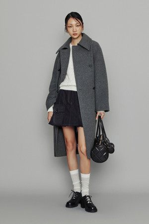 [Atelier] Leather Button Belt Coat (melange grey)