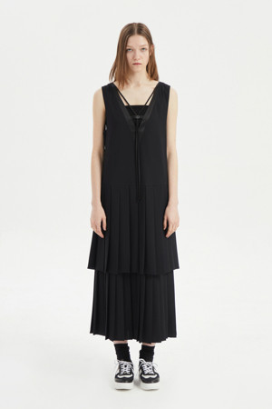 Two Layered Pleated Layered Long Dress