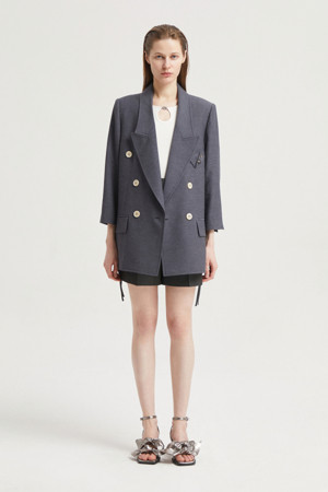 Three-Quarter Sleeve Linen Blend Double Jacket