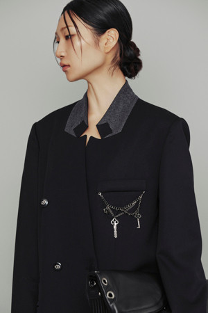 [Atelier] Woolen Polyester Chain Decoration Double Long Jacket (black)