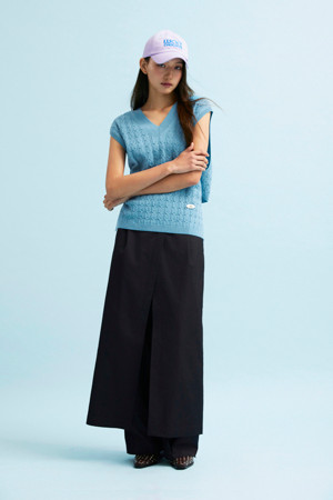 Front Slit H-line long Skirt (Optional Belt)