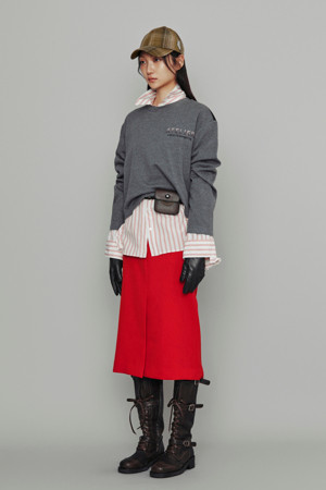 [Atelier] Back Frill H-line Long Skirt (red)