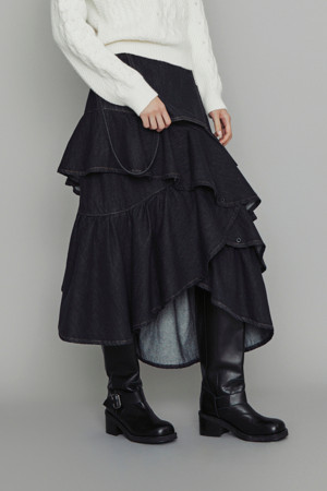 [Atelier] Eyelet Suspender Denim Skirt (dark blue)