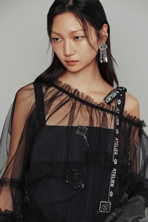 [Re-Order][Atelier] Embroidery Point Mesh Blouse (black)