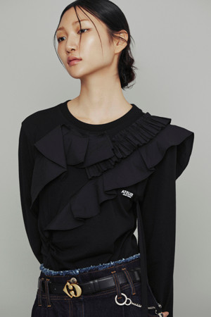 [Atelier] Woven Frill Point Long Sleeve T-Shirt