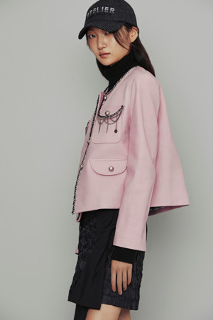 [Atelier] Chain decoration Colorless Real Sheepskin Jacket (pink)