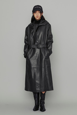 [Atelier] Jecheon Scarf Belted Real Sheep Leather Long Coat (dark brown)