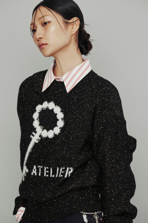 [Atelier] Key Jacquard Frill Knit Pullover (black)