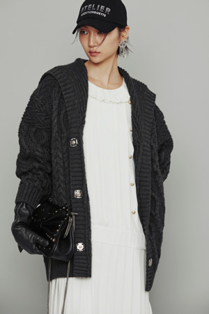 [Atelier] Sailor Cable Half Length Knit Cardigan (melrange grey)