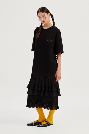 Hem Pleats Mix Jersey Dress