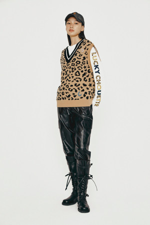 Full Leopard Jacquard Knitwear Vest Pullover