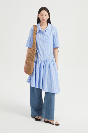 Asymmetric Stripe Short Sleeve Dress