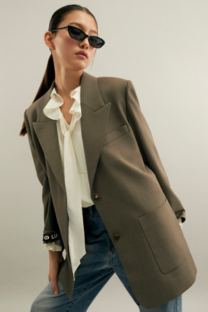 Wool Polyester Gang Collar Oversized Fit Jacket (option belt)