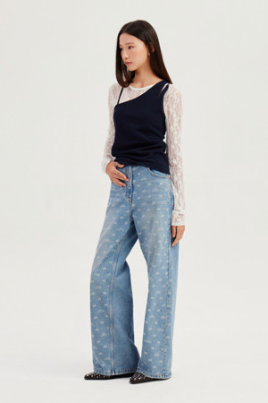 Logo Print Color Wide Denim Pants