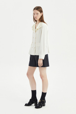 Pleated Point Polyester Long Sleeve Blouse