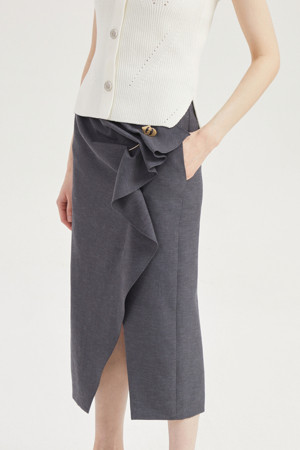 Shirring Point Linen Long Skirt