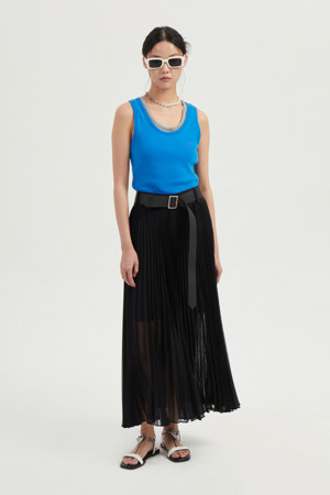 Accordion Pleated Long Skirt (Option Belt)