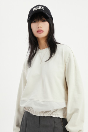 Woven Block Hem String Sweatshirt