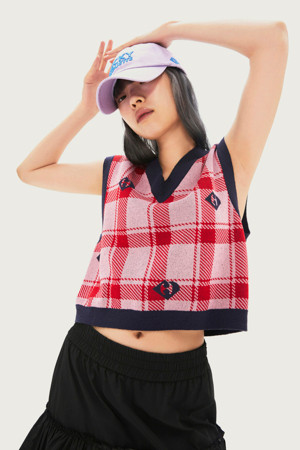 [Re-Order] Emblem Check Jacquard V-Neck Knit Vest