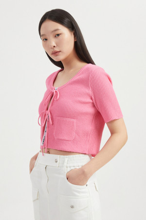 Crop Ribbon Closer Knit Cardigan