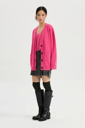 Cable Cashmere Knit Cardigan (pink)