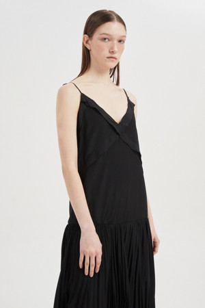 String Sleeveless Layered Long Dress (Solid)