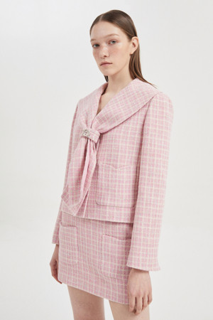 Checkered Tweed Jacket (detachable collar)