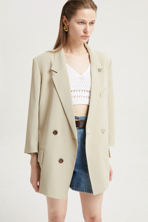 Three-Quarter Sleeve Double Button Poly Jacket