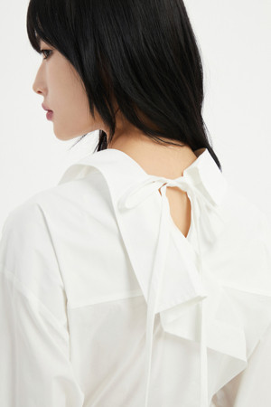 Back Ribbon Cotton Shirts Blouse