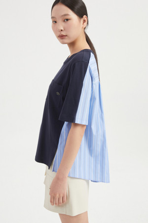 Back Woven Stripe Mix Half Sleeve T-shirt