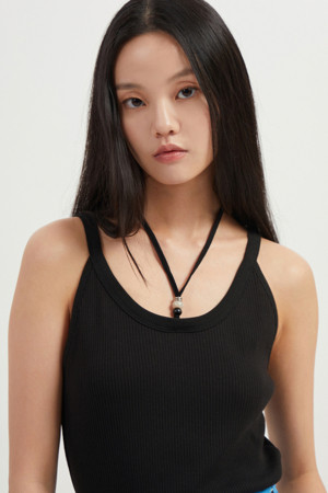 Beading Point Ribbed sleeveless T-shirt