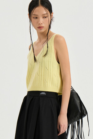 Cable Cashmere Cropped Sleeveless Knit Pullover (light yellow)