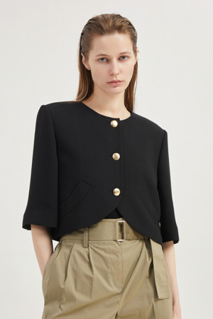 Round-Neck Short-Sleeved Cropped Polyester Jacket