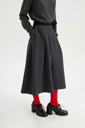 [Re-Order] Wool Flare Long Skirt (melange grey)